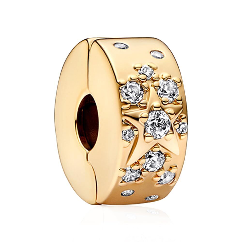 5885 Gold Stars Clear CZ Clip Charm for 925 Sterling Silver Charm Bracelet